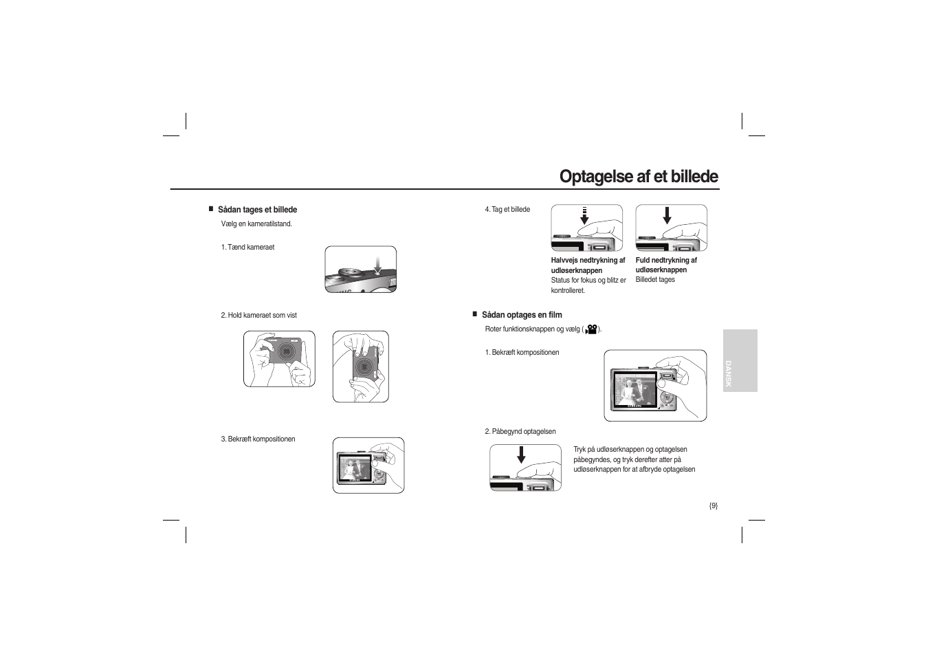 Optagelse af et billede | Samsung L110 User Manual | Page 74 / 98