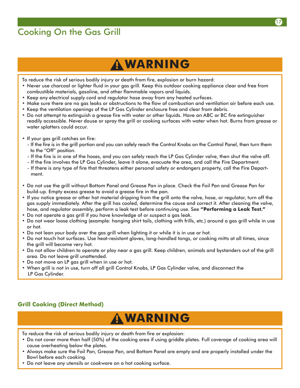 Warning, Cooking on the gas grill | Aussie 69F6U00KS1 User Manual | Page 17 / 28