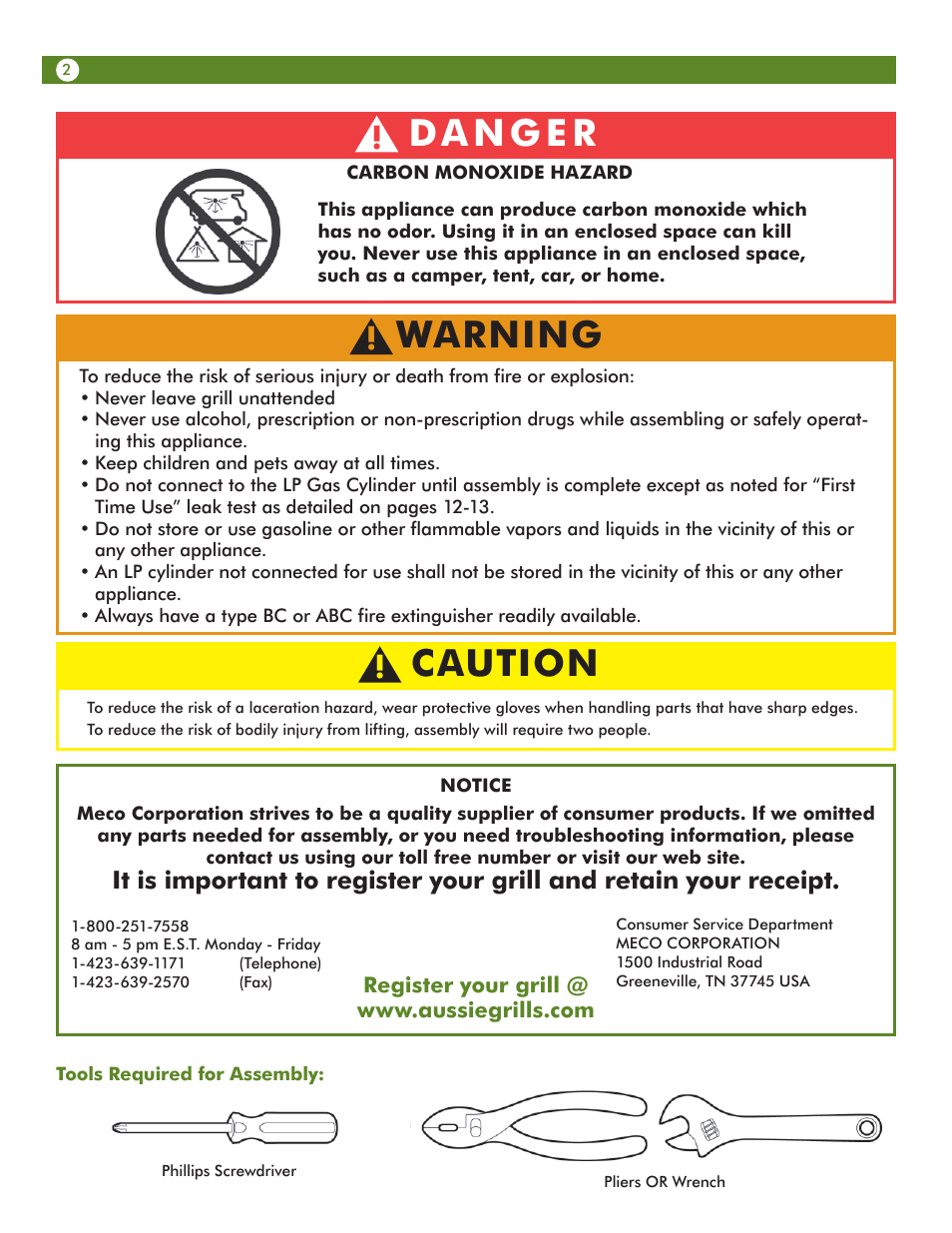 Caution, Warning | Aussie 69F6U00KS1 User Manual | Page 2 / 28