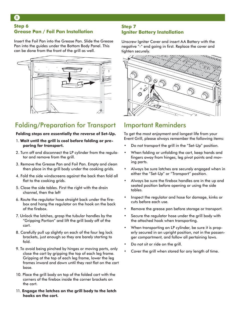 Folding/preparation for transport, Important reminders | Aussie 69F6U00KS1 User Manual | Page 8 / 28