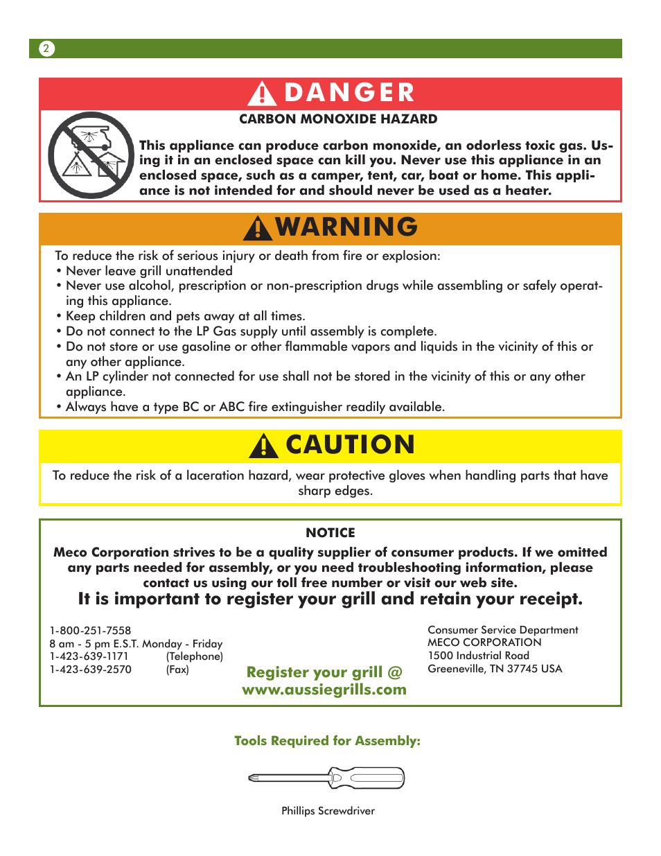 Warning, Caution | Aussie 6T01U00SS1 User Manual | Page 2 / 20