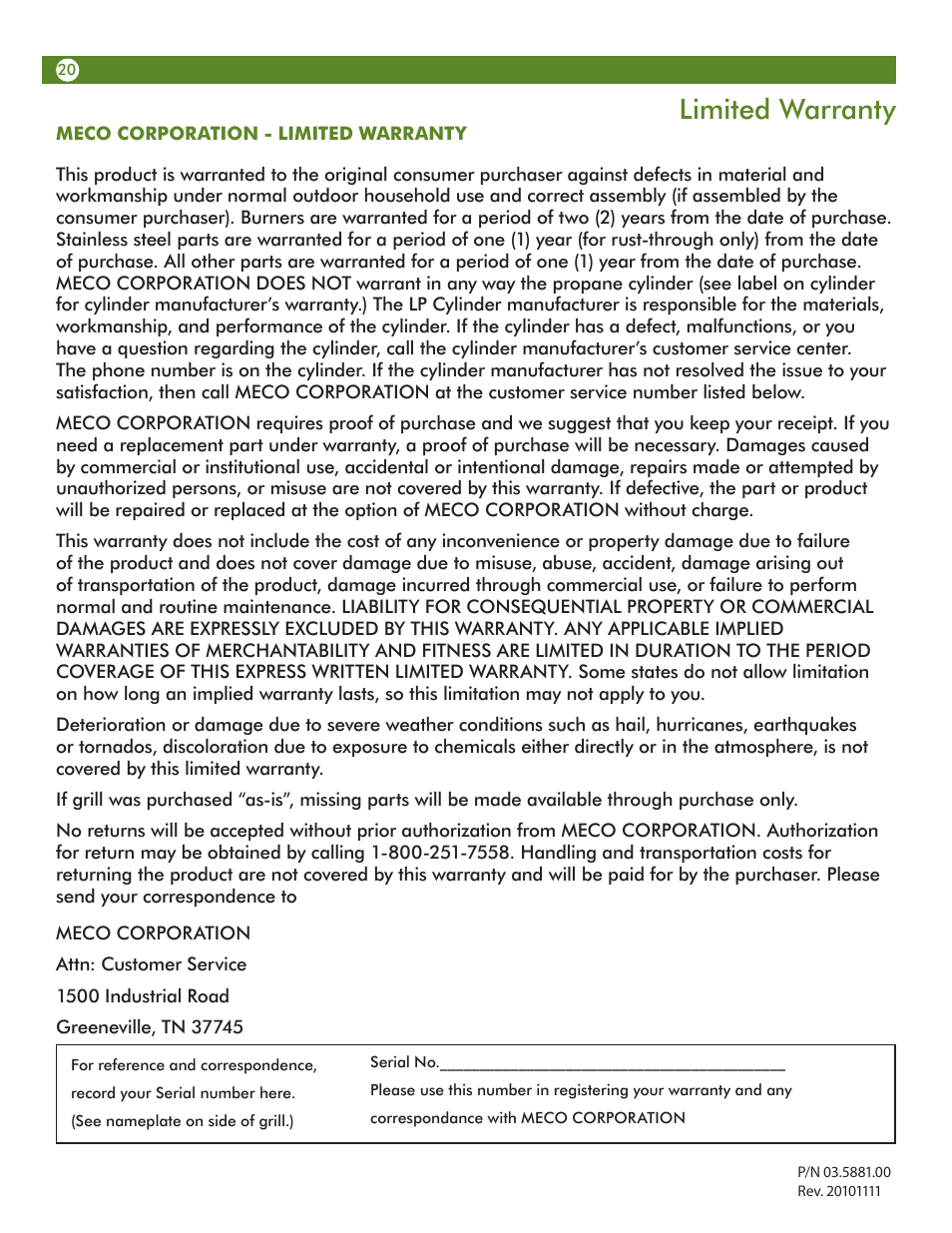 Limited warranty | Aussie 6T01U00SS1 User Manual | Page 20 / 20