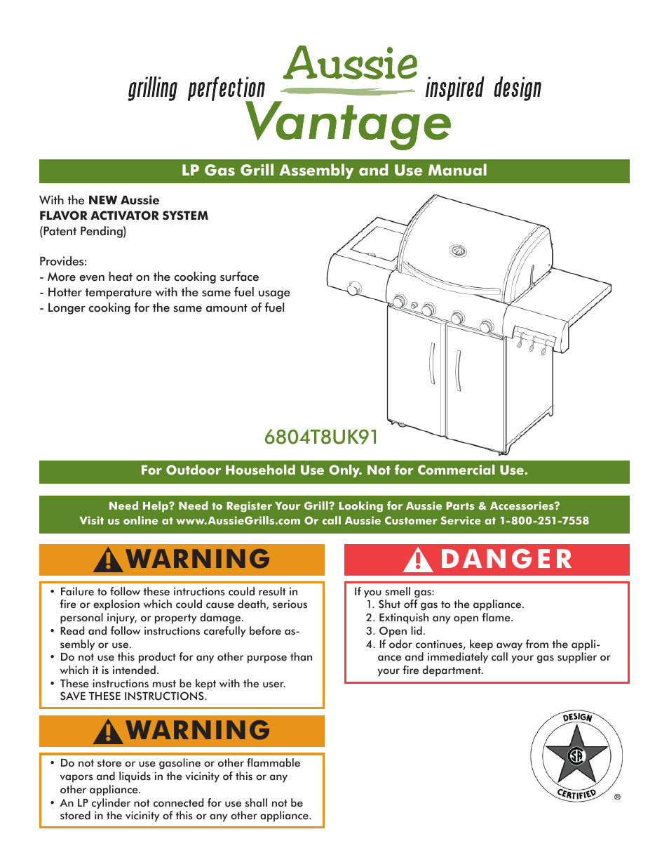 Aussie Vantage LP Gass Grill 6804T8UK91 User Manual | 36 pages