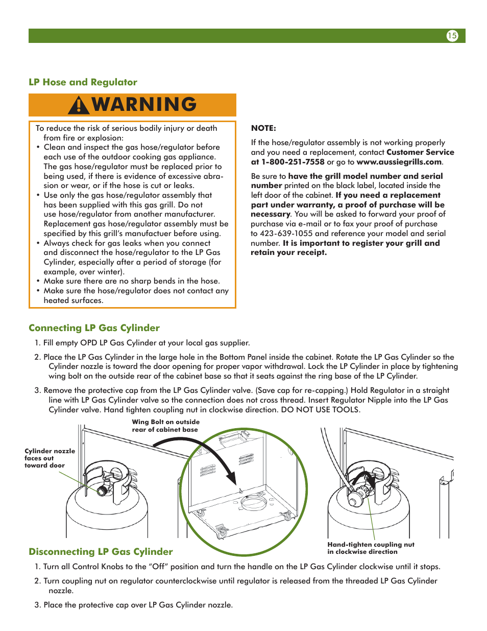 Warning | Aussie Vantage LP Gass Grill 6804T8UK91 User Manual | Page 15 / 36