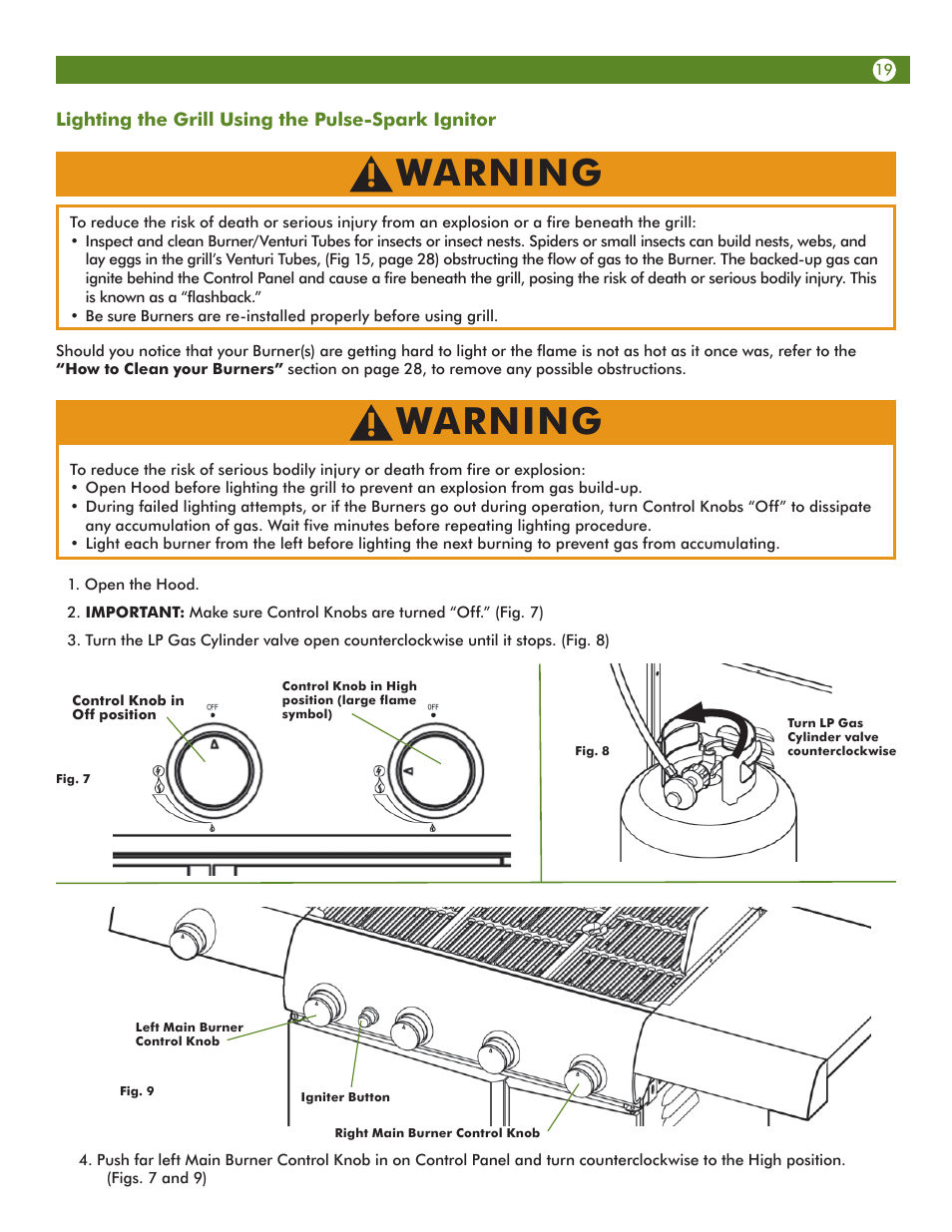 Warning | Aussie Vantage LP Gass Grill 6804T8UK91 User Manual | Page 19 / 36