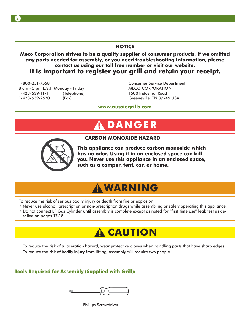 Caution, Warning | Aussie Vantage LP Gass Grill 6804T8UK91 User Manual | Page 2 / 36