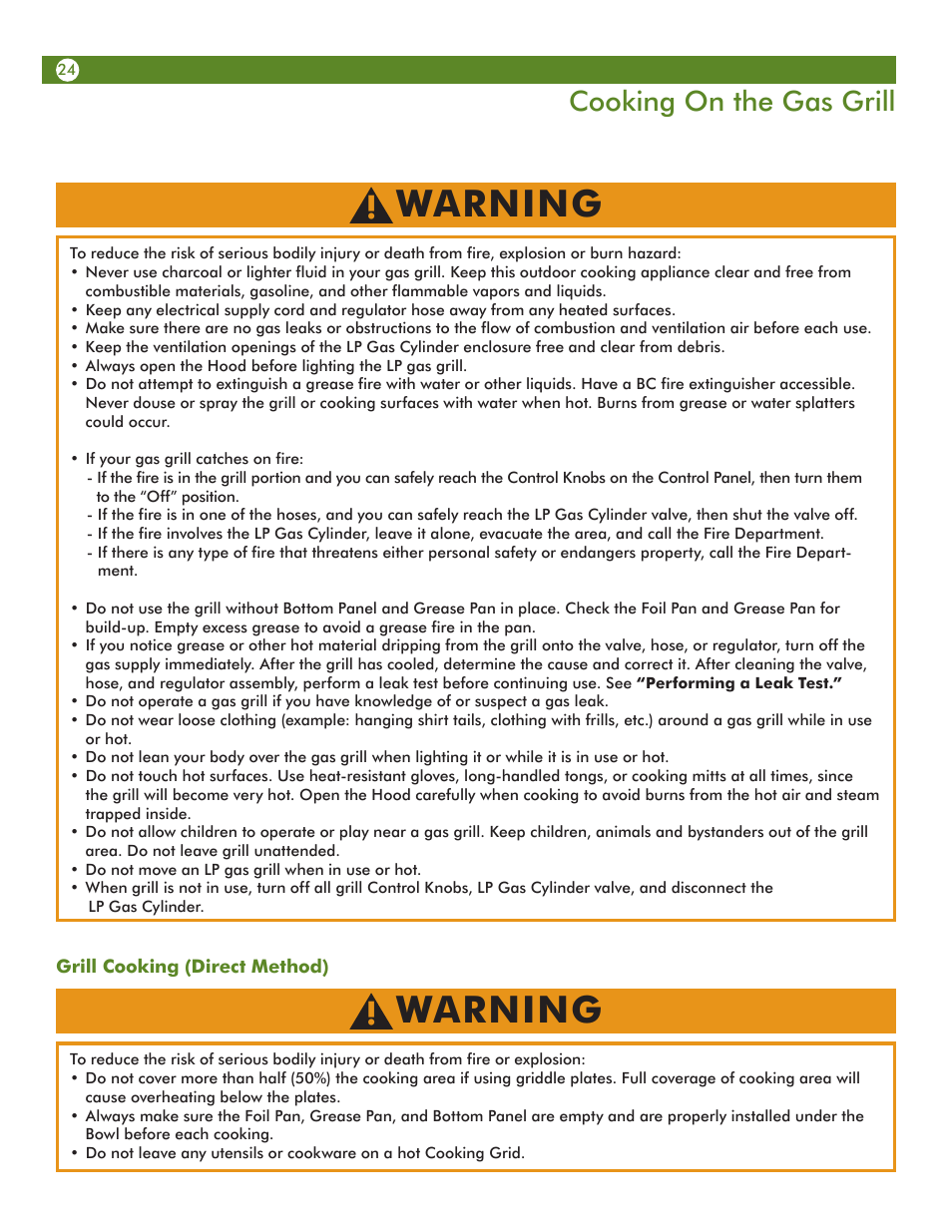 Warning, Cooking on the gas grill | Aussie Vantage LP Gass Grill 6804T8UK91 User Manual | Page 24 / 36