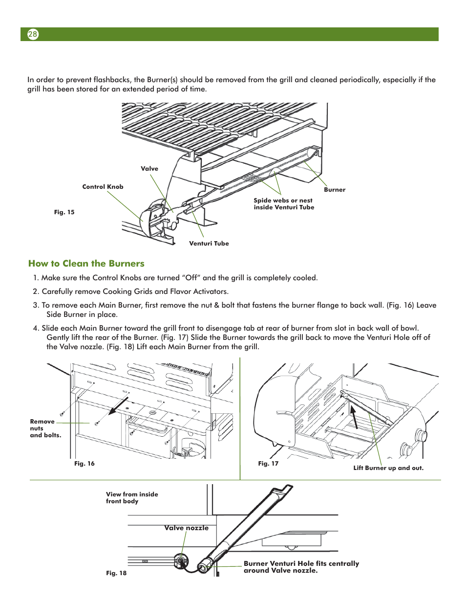 How to clean the burners | Aussie Vantage LP Gass Grill 6804T8UK91 User Manual | Page 28 / 36