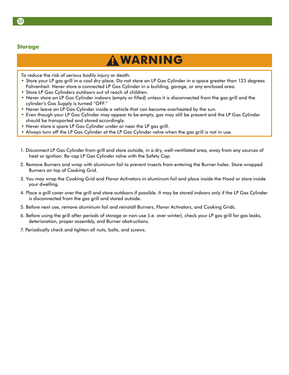 Warning | Aussie Vantage LP Gass Grill 6804T8UK91 User Manual | Page 30 / 36