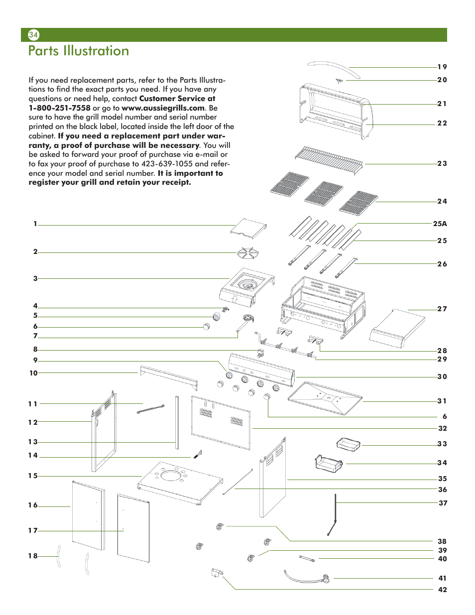 Parts illustration | Aussie Vantage LP Gass Grill 6804T8UK91 User Manual | Page 34 / 36