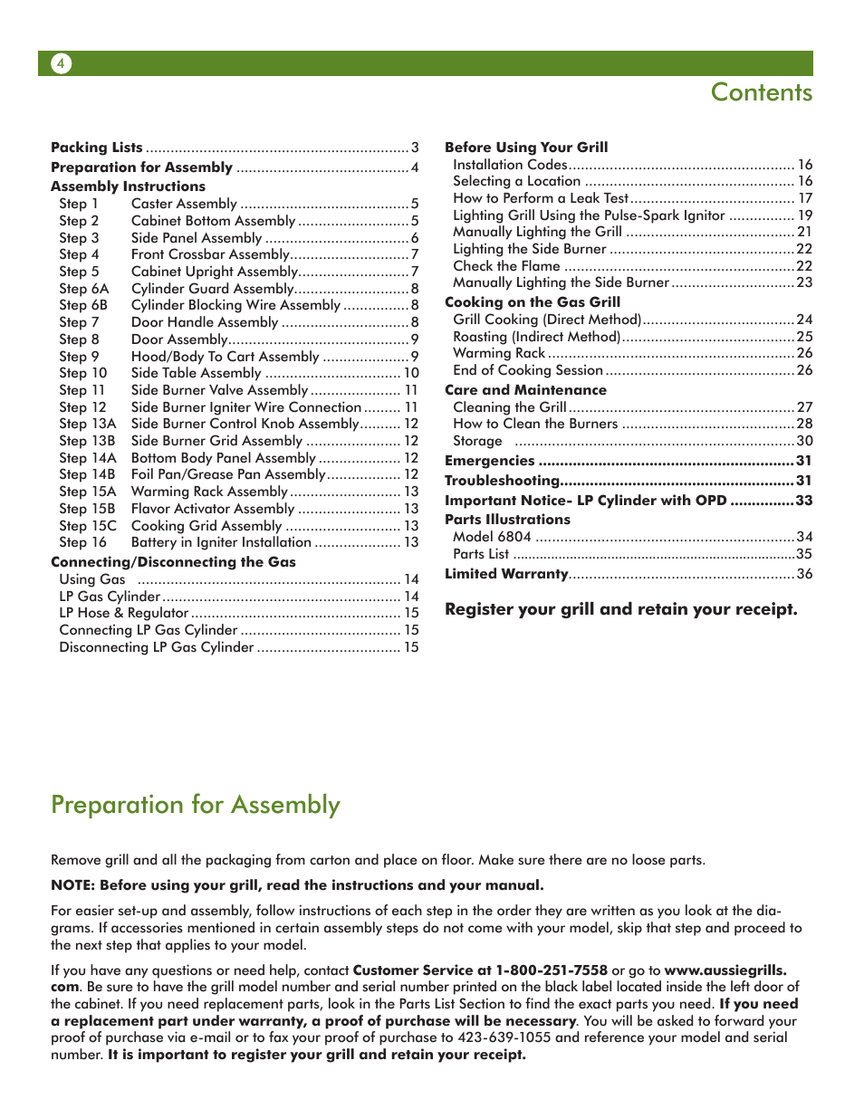 Aussie Vantage LP Gass Grill 6804T8UK91 User Manual | Page 4 / 36