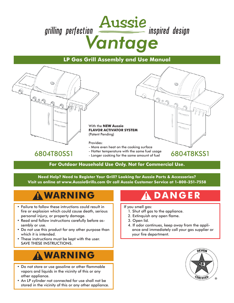 Aussie Vantage LP Gass Grill 6804T80SS1 User Manual | 38 pages