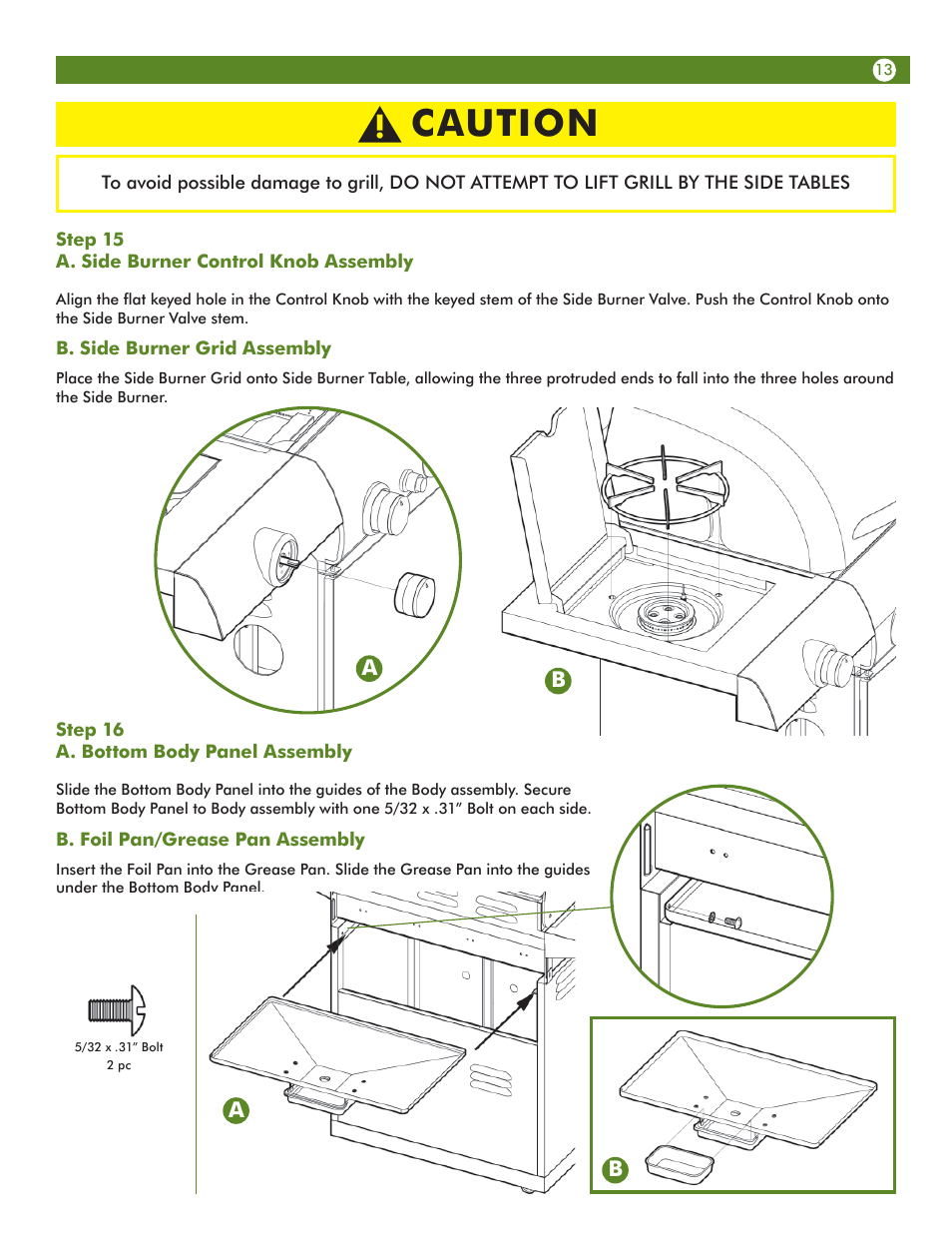 Caution | Aussie Vantage LP Gass Grill 6804T80SS1 User Manual | Page 13 / 38