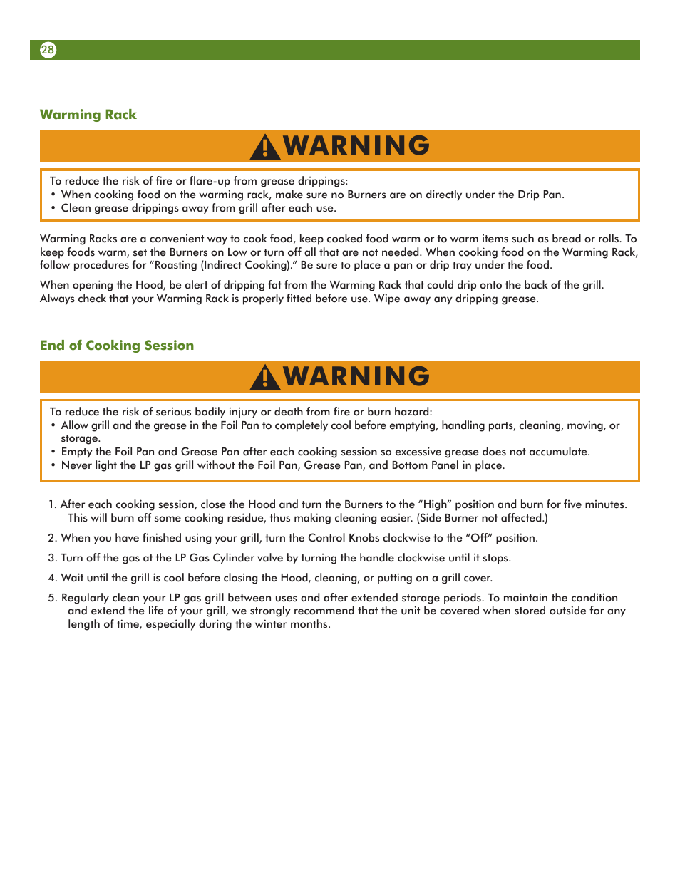 Warning | Aussie Vantage LP Gass Grill 6804T80SS1 User Manual | Page 28 / 38