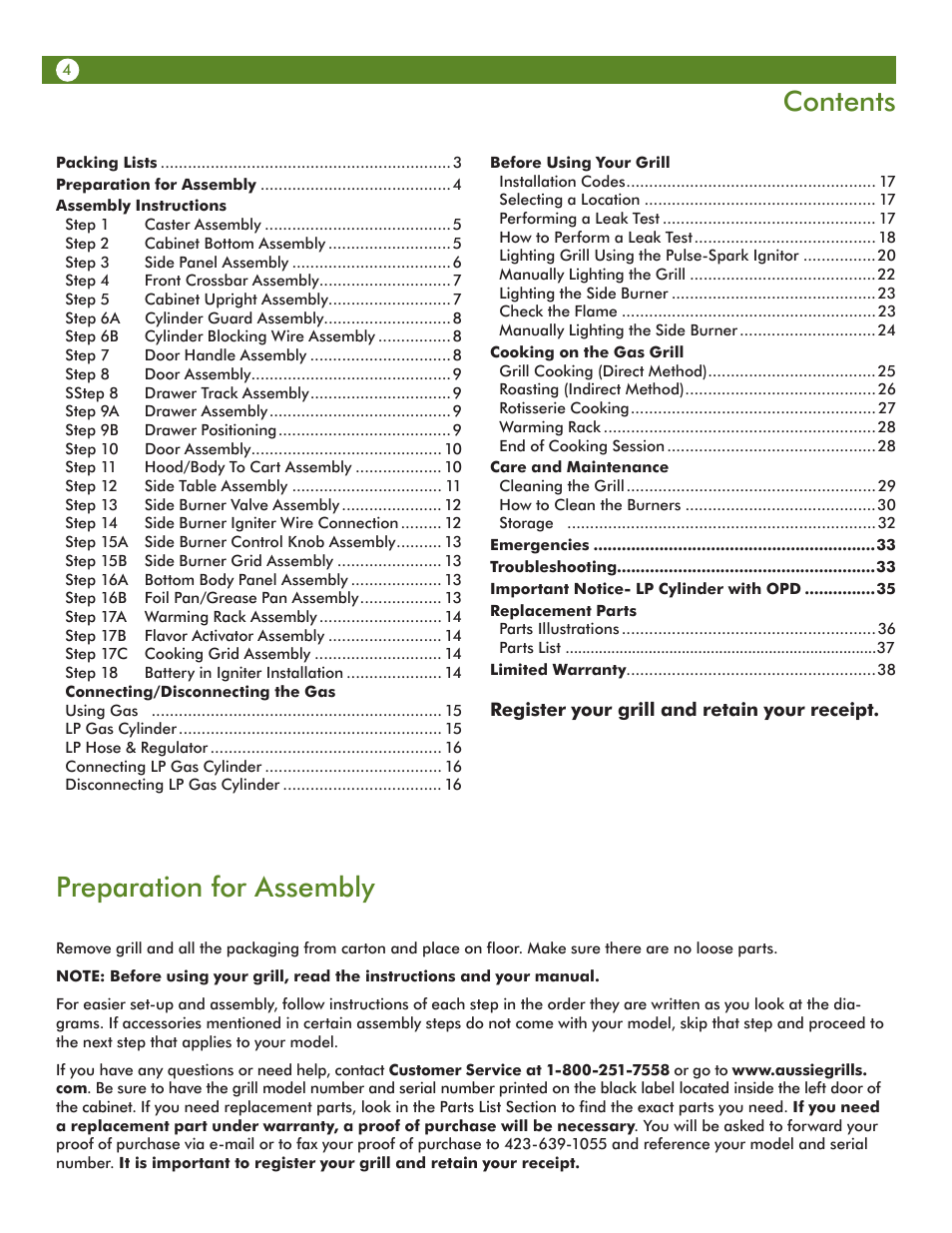Aussie Vantage LP Gass Grill 6804T80SS1 User Manual | Page 4 / 38