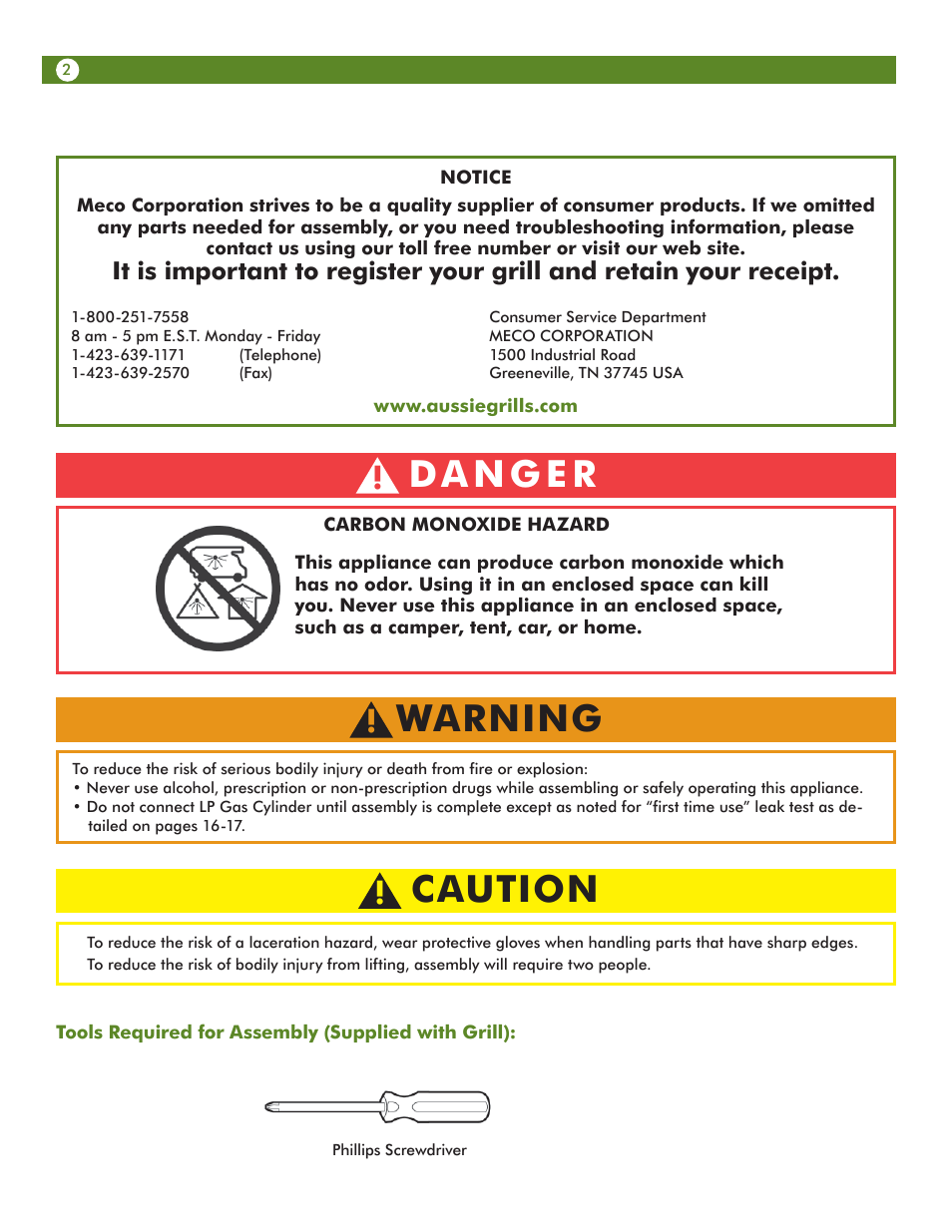 Warning, Caution | Aussie Vantage LP 6703T8DV31 User Manual | Page 2 / 36