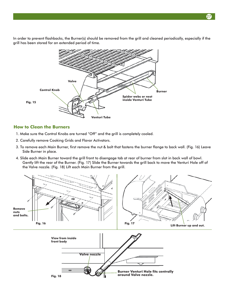 How to clean the burners | Aussie Vantage LP 6703T8DV31 User Manual | Page 27 / 36