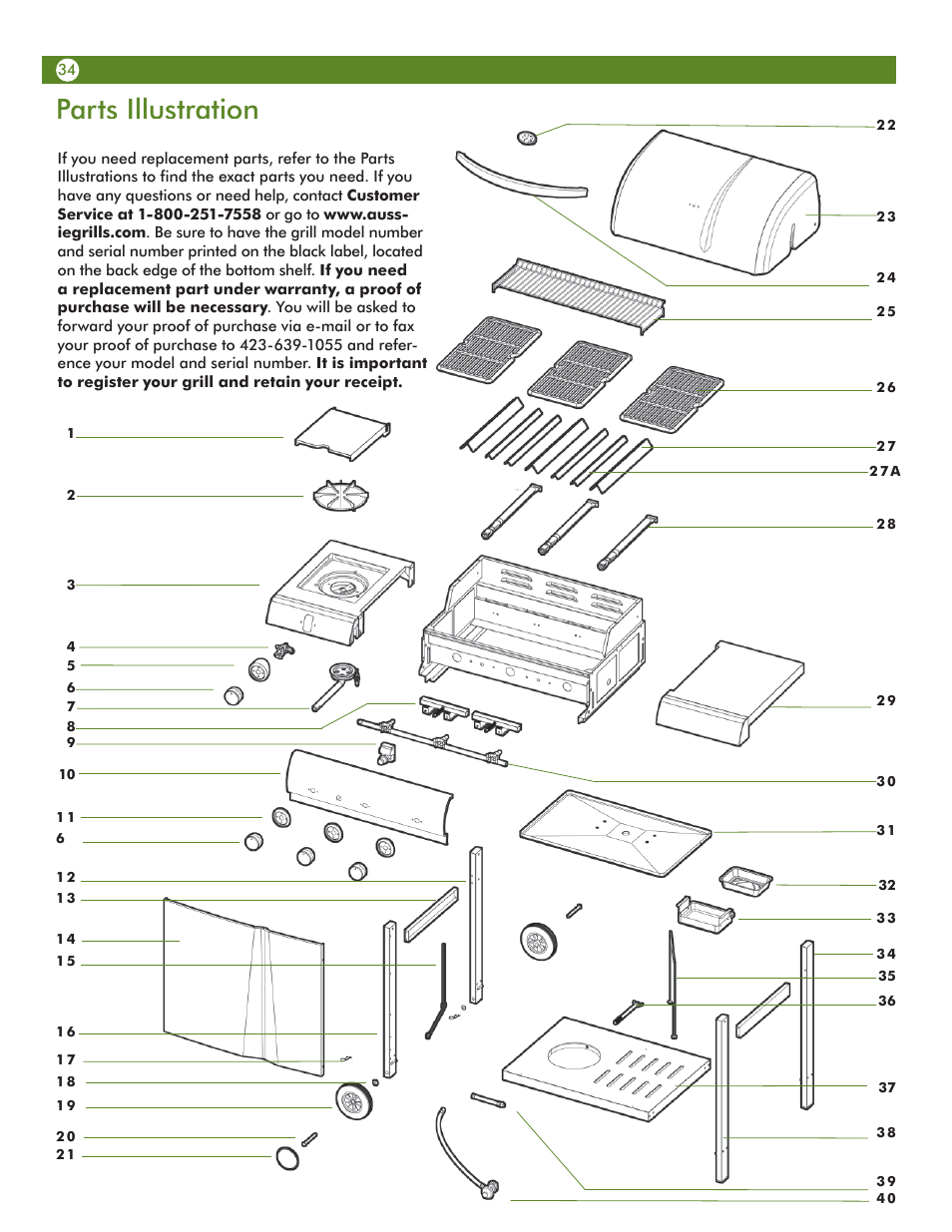 Parts illustration | Aussie Vantage LP 6703T8DV31 User Manual | Page 34 / 36