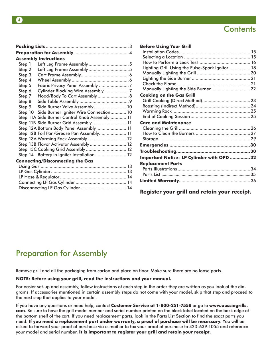 Aussie Vantage LP 6703T8DV31 User Manual | Page 4 / 36