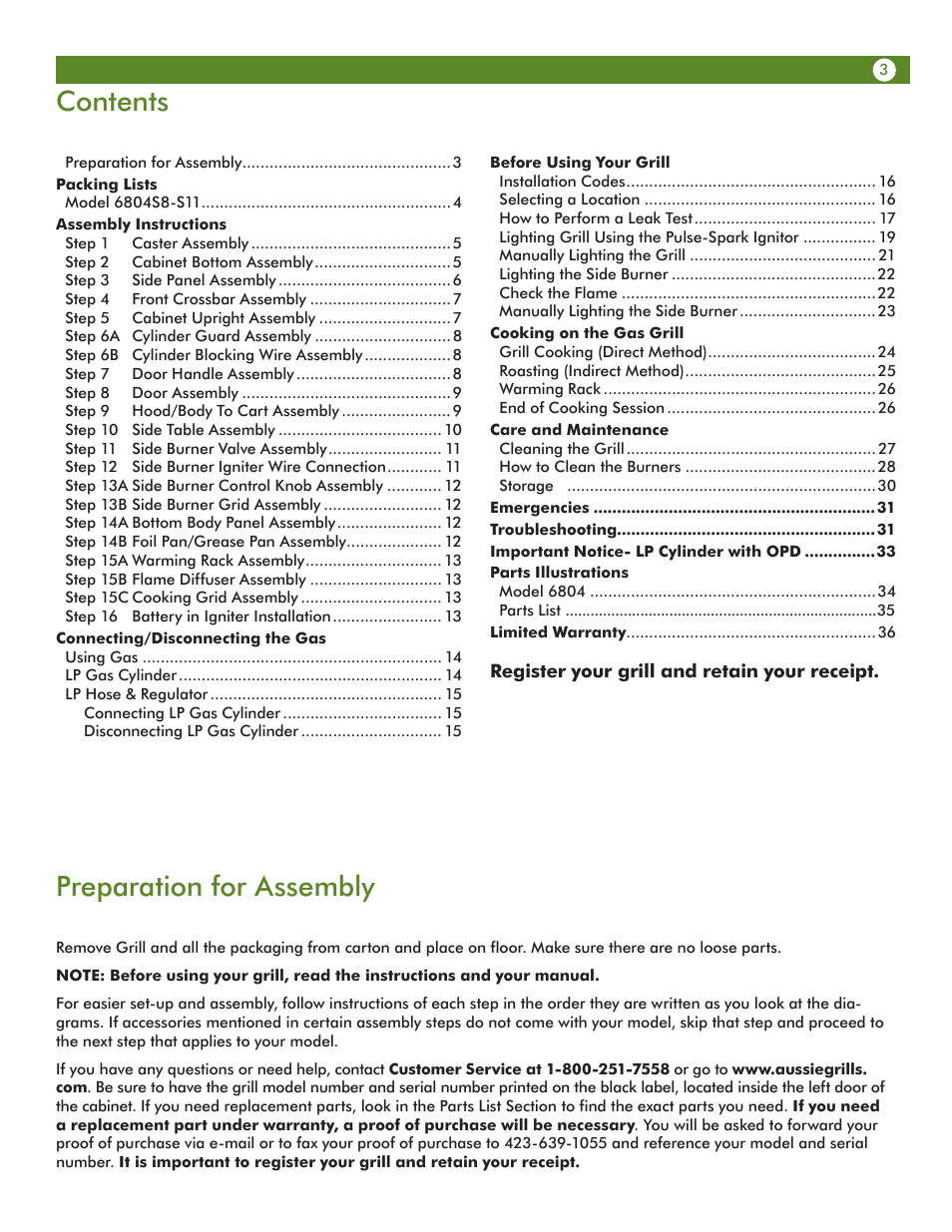 Aussie Vantage LP 6804S8-S11 User Manual | Page 3 / 36