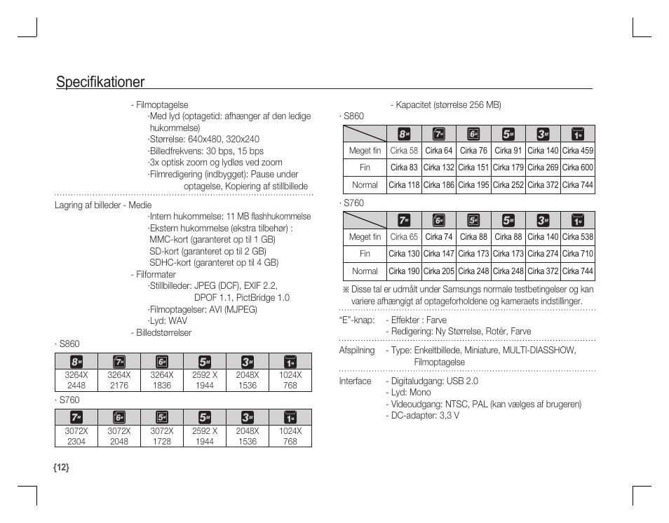 Specifi kationer | Samsung KENOX S860 User Manual | Page 77 / 98