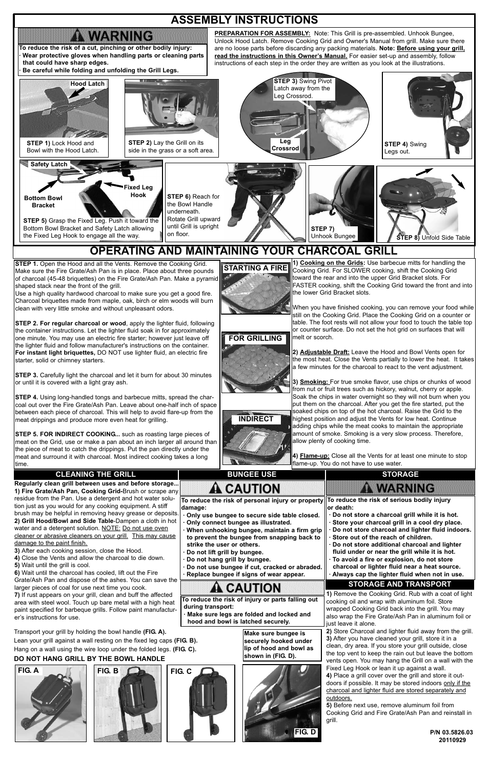 Assembly instructions, Operating and maintaining your charcoal grill | Aussie 4201 User Manual | Page 2 / 2