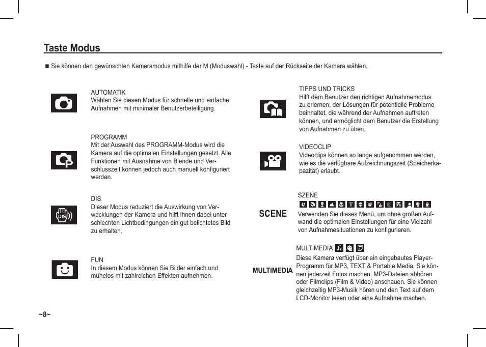 Taste modus | Samsung I80 User Manual | Page 29 / 122