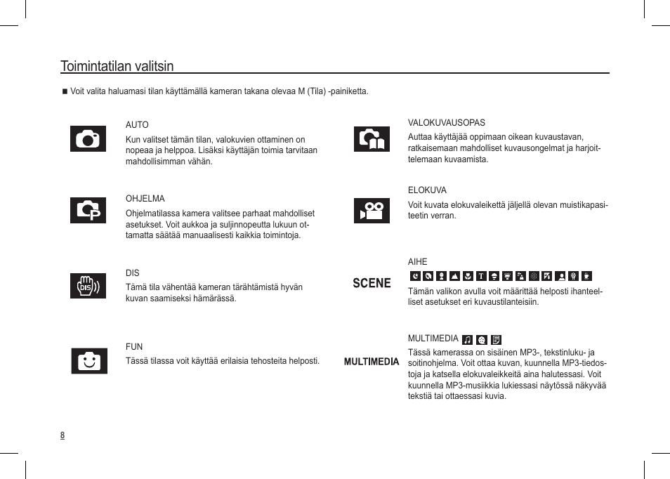 Toimintatilan valitsin | Samsung I80 User Manual | Page 49 / 122