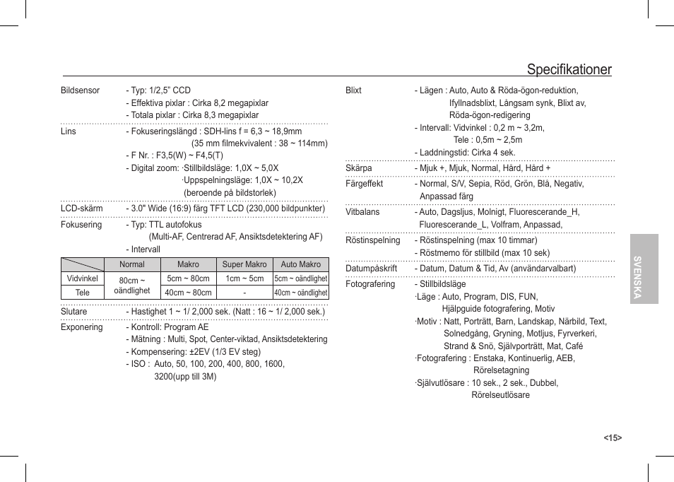 Specifikationer | Samsung I80 User Manual | Page 76 / 122