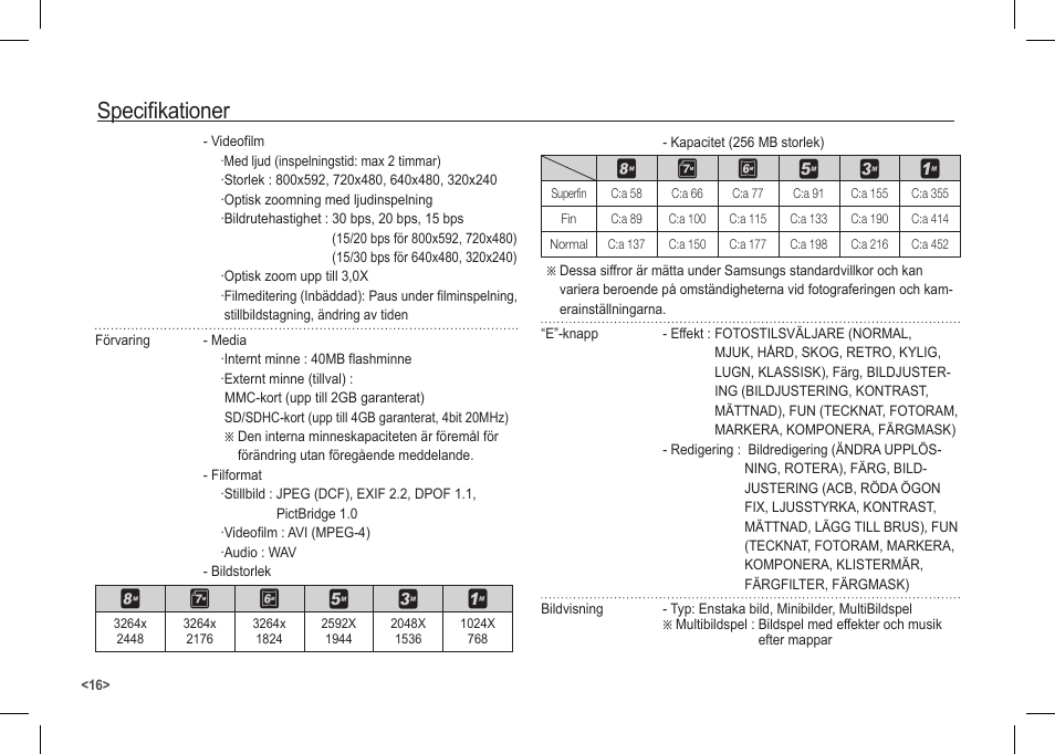 Specifikationer, Ÿ¬ y d c b | Samsung I80 User Manual | Page 77 / 122