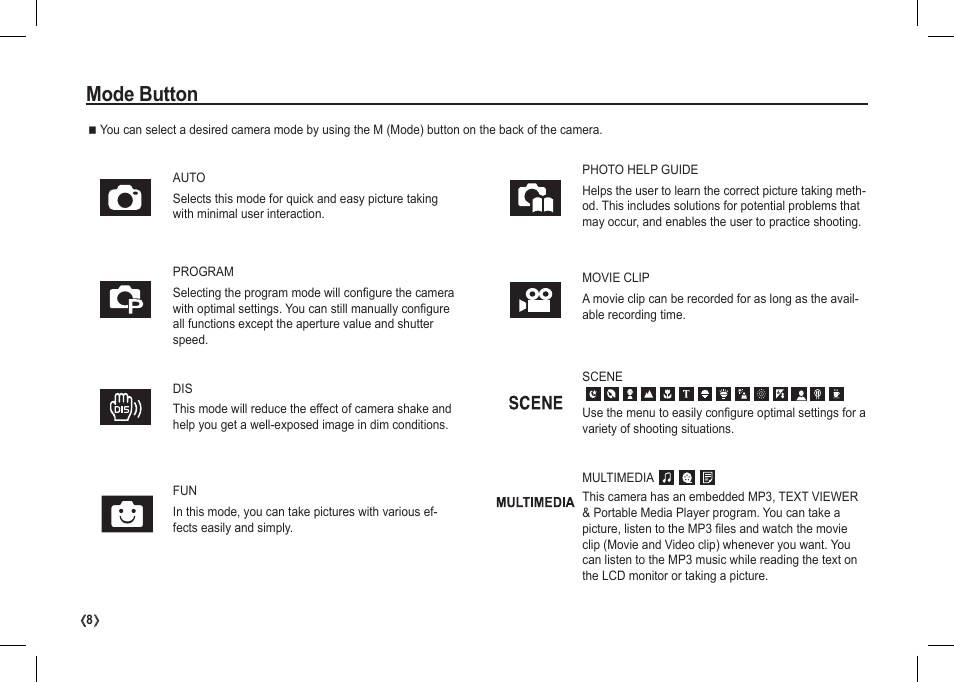 Mode button | Samsung I80 User Manual | Page 9 / 122