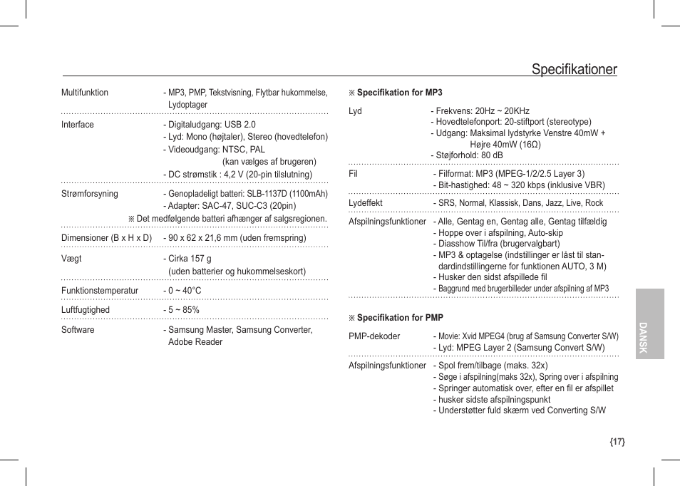 Specifikationer | Samsung I80 User Manual | Page 98 / 122