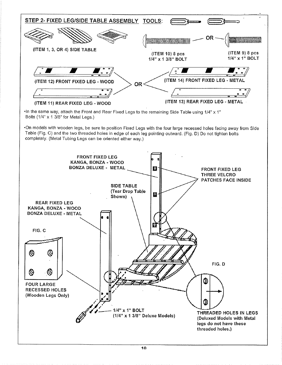 Step, 2 - fixed leg/side table assembly | Aussie LP 7462 User Manual | Page 10 / 36