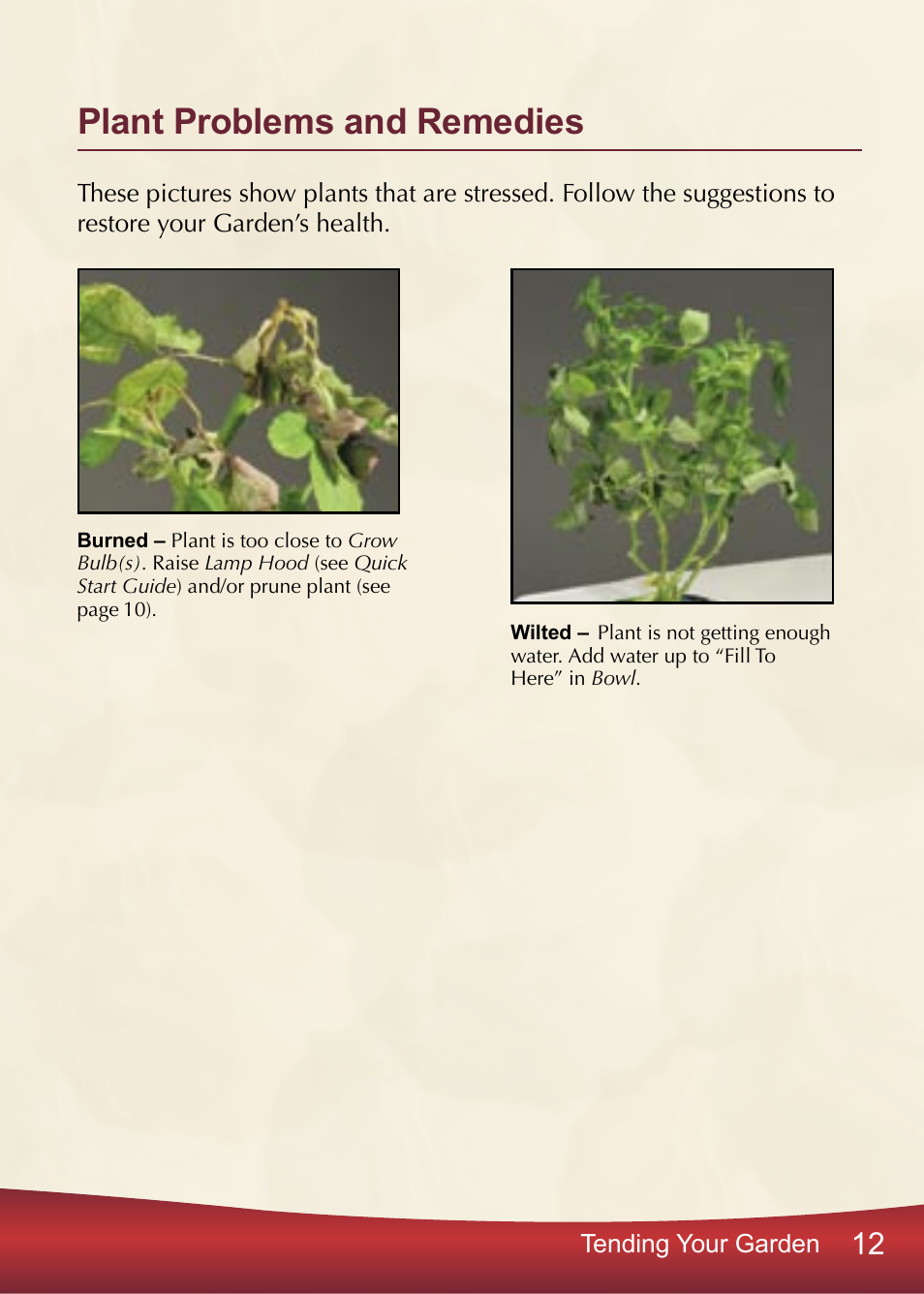 Plant problems and remedies | AeroGarden PRO100 User Manual | Page 13 / 24