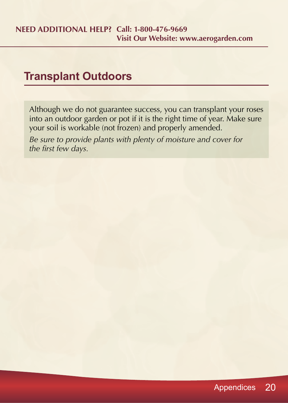 Transplant outdoors | AeroGarden PRO100 User Manual | Page 21 / 24