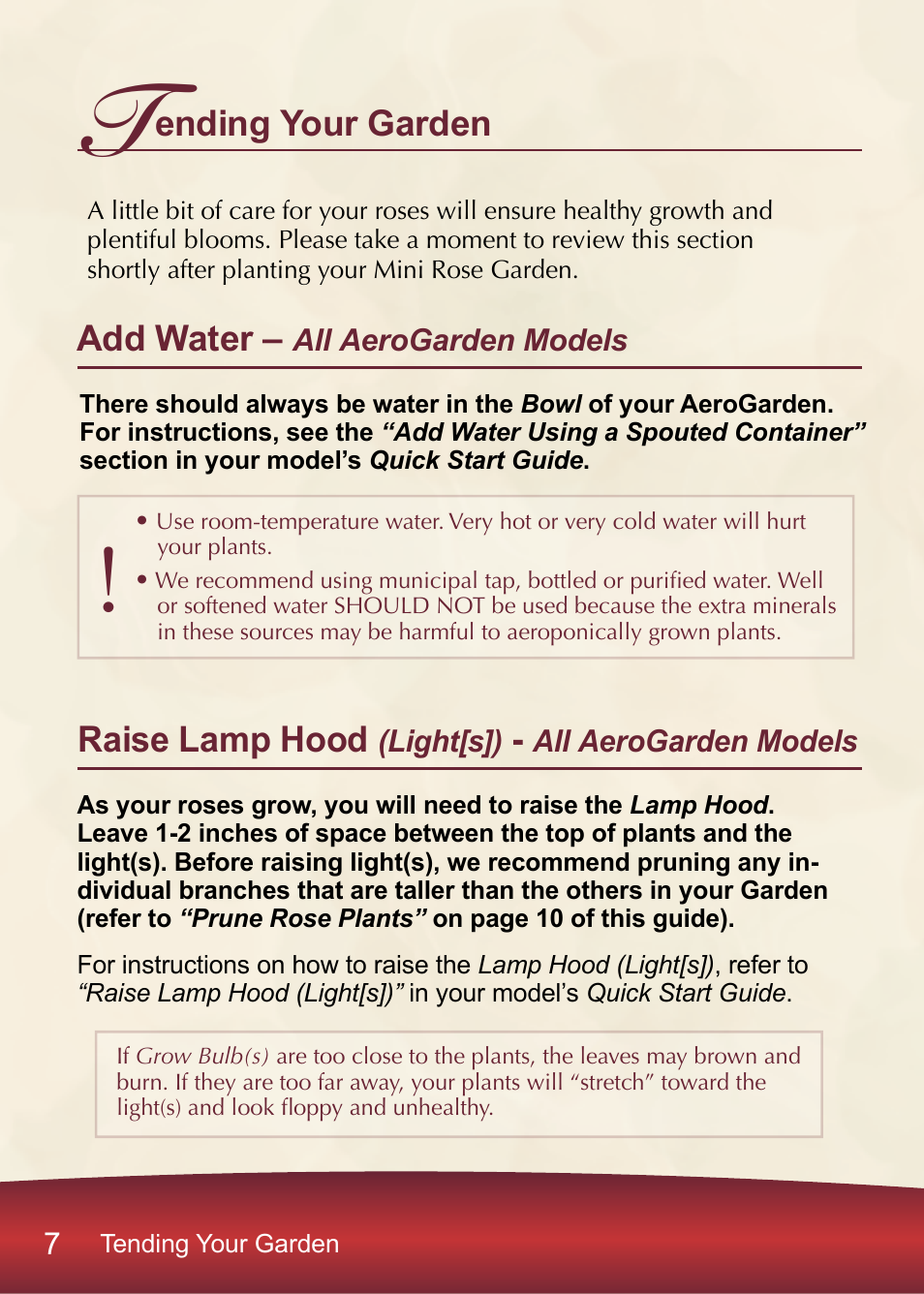 Ending your garden, Add water, Raise lamp hood | AeroGarden PRO100 User Manual | Page 8 / 24