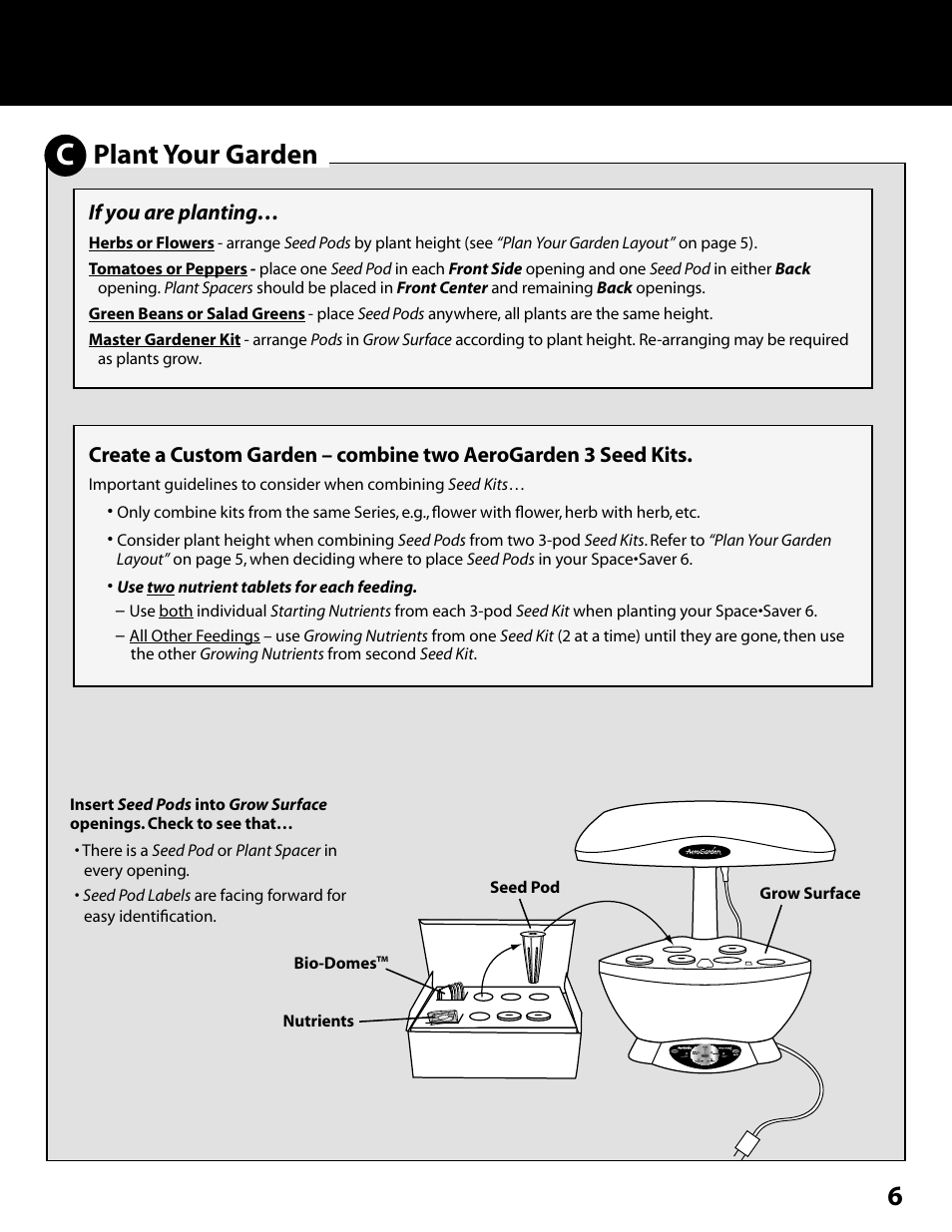 Plant your garden | AeroGarden Space Saver 6 100602-SLR User Manual | Page 7 / 16