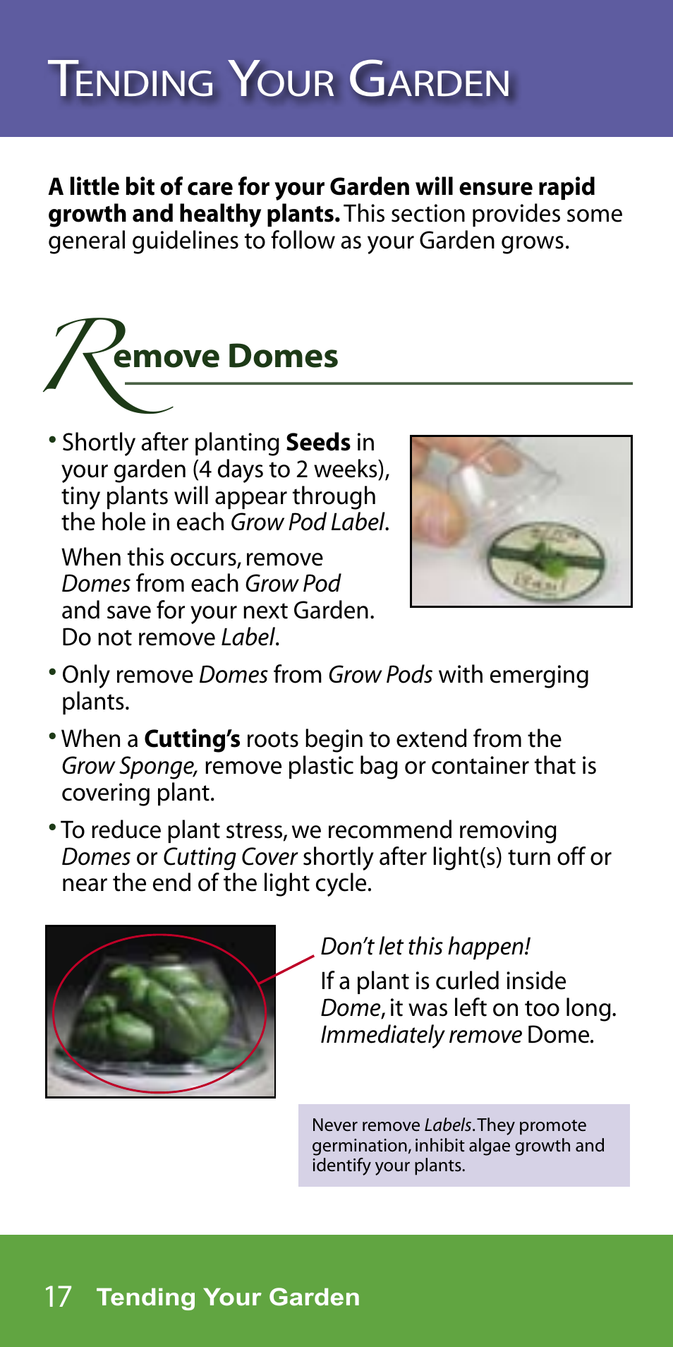 Ending, Arden, Emove domes | AeroGarden 7-Pod User Manual | Page 18 / 32