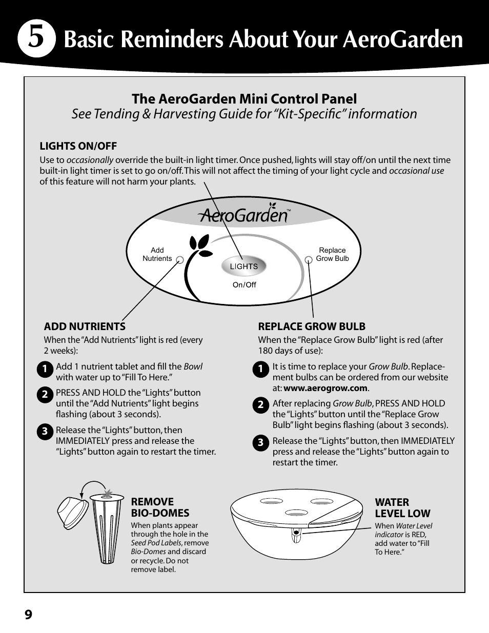 Basic reminders about your aerogarden | AeroGarden Mini 300291 User Manual | Page 10 / 12