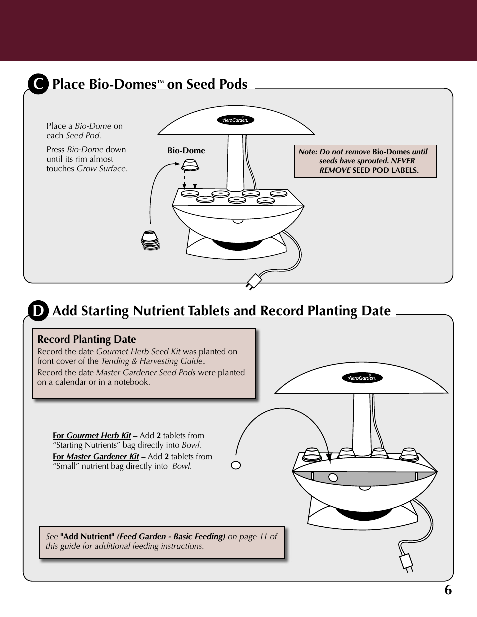 Place bio-domes, On seed pods | AeroGarden 100733-DSS User Manual | Page 7 / 16