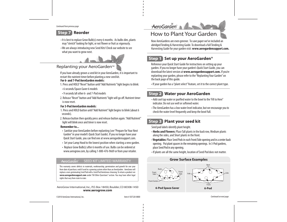 AeroGarden 507320-0000 User Manual | 2 pages