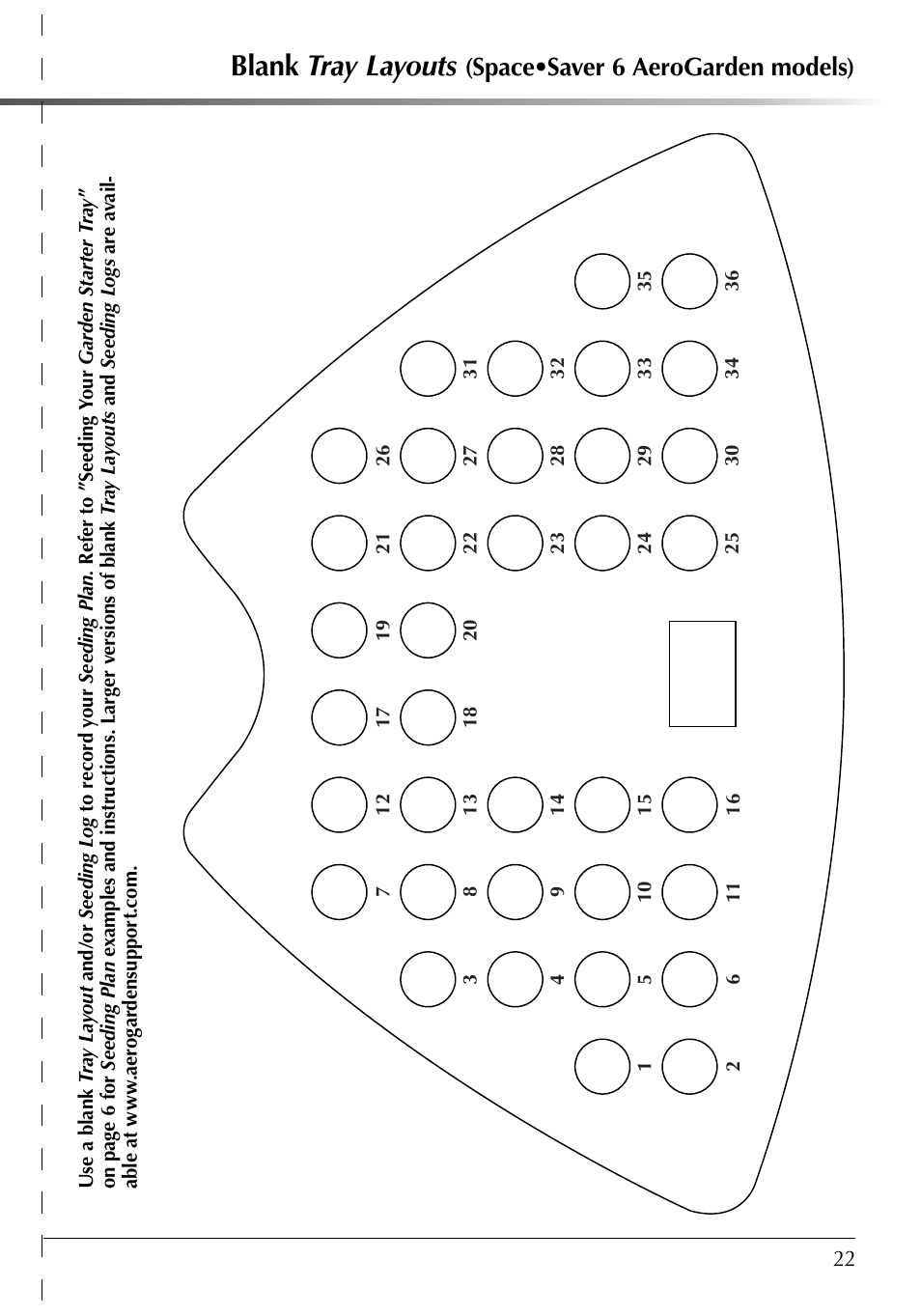 Blank tray layouts, Space•saver 6 aerogarden models) | AeroGarden 507140-0000 AD User Manual | Page 23 / 26