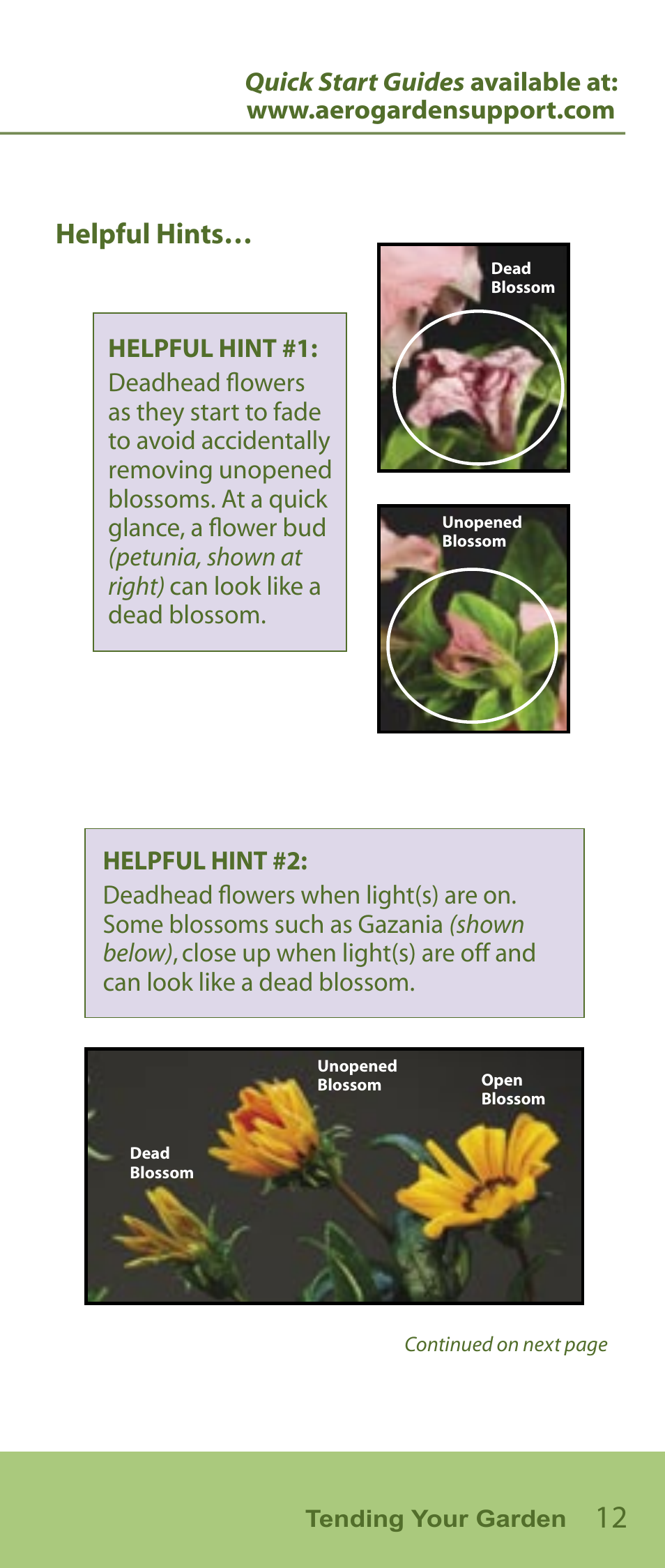 Helpful hints | AeroGarden Flower Series User Manual | Page 13 / 22