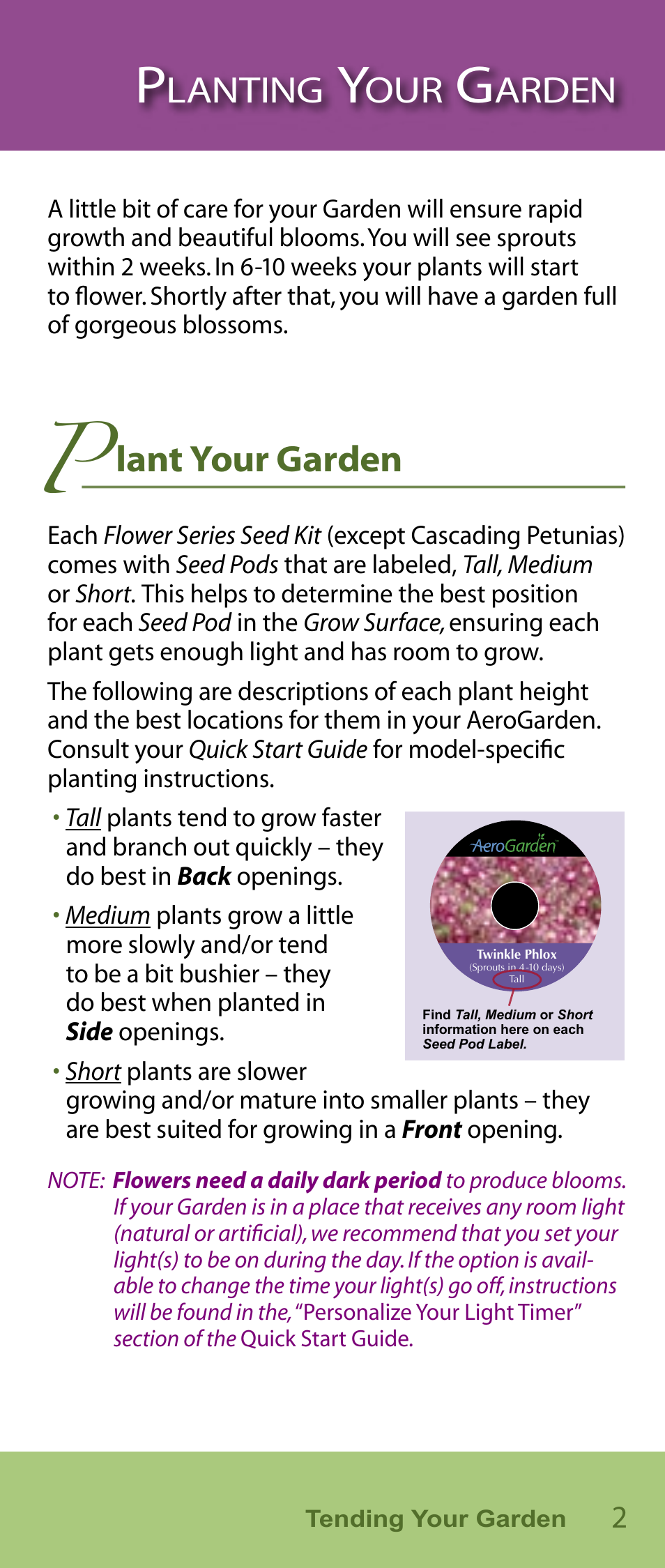 Lanting, Arden, Lant your garden | AeroGarden Flower Series User Manual | Page 3 / 22