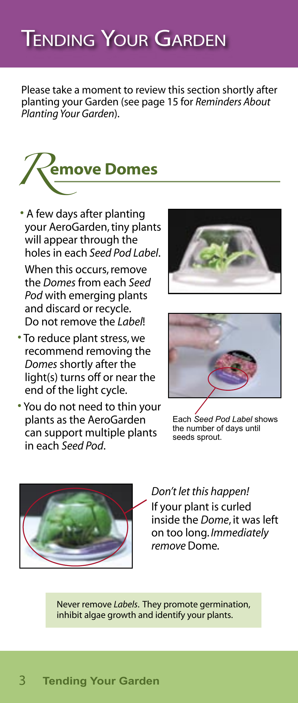 Emove domes, Ending, Arden | AeroGarden Flower Series User Manual | Page 4 / 22