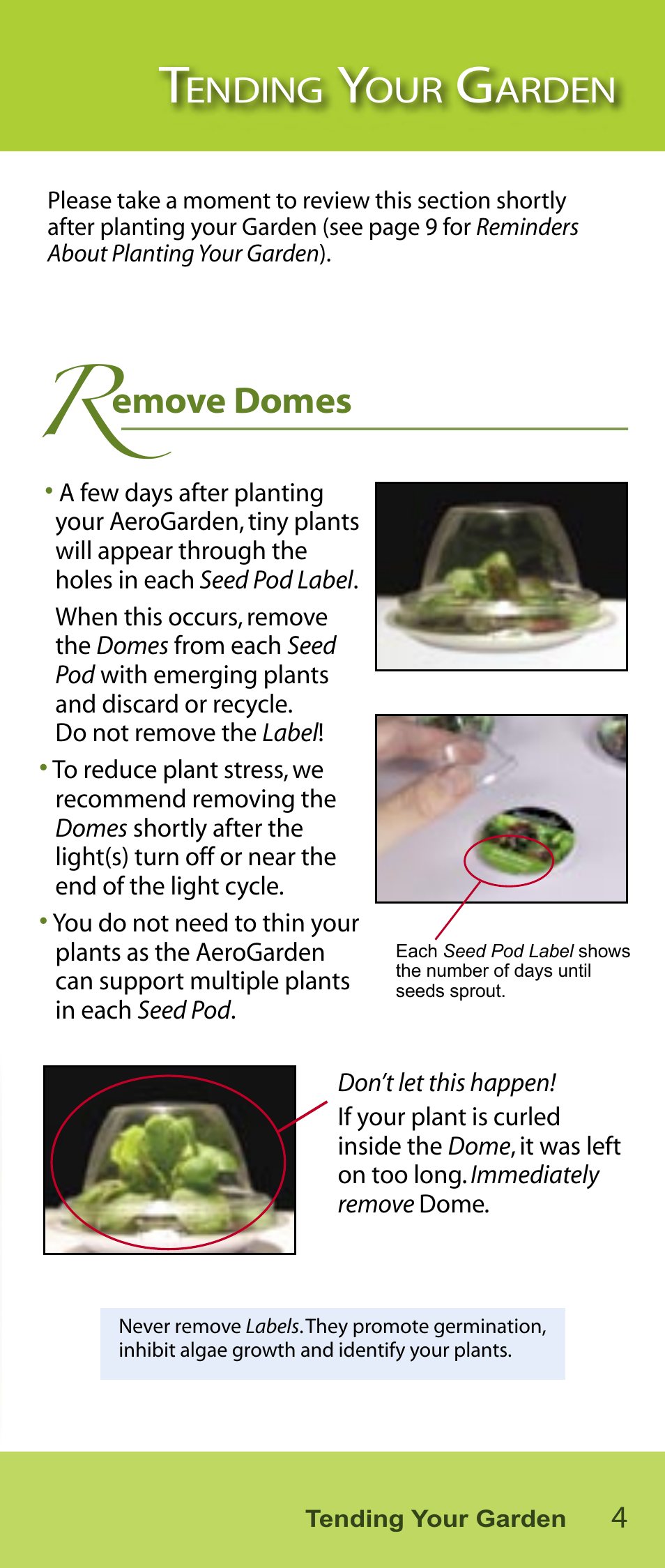Ending, Arden, Emove domes | AeroGarden Salad Series User Manual | Page 5 / 16