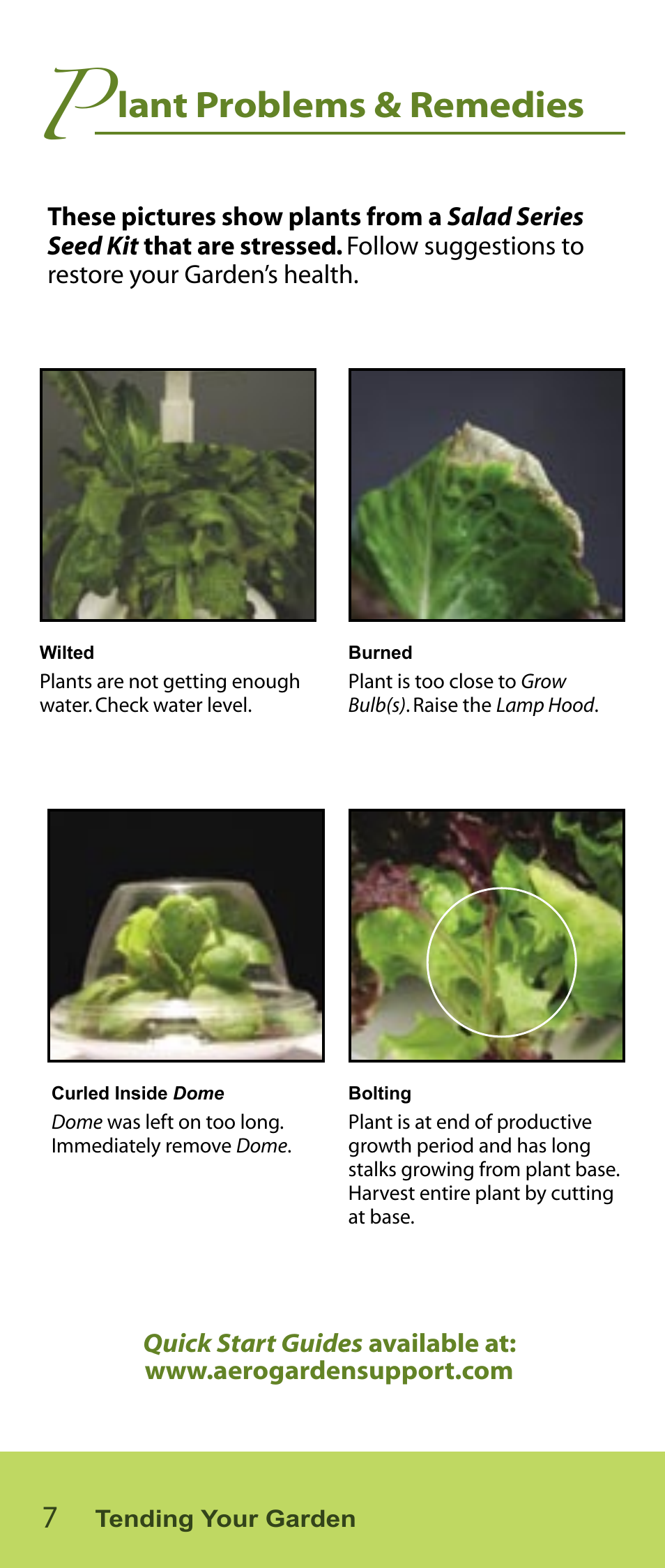 Lant problems & remedies | AeroGarden Salad Series User Manual | Page 8 / 16