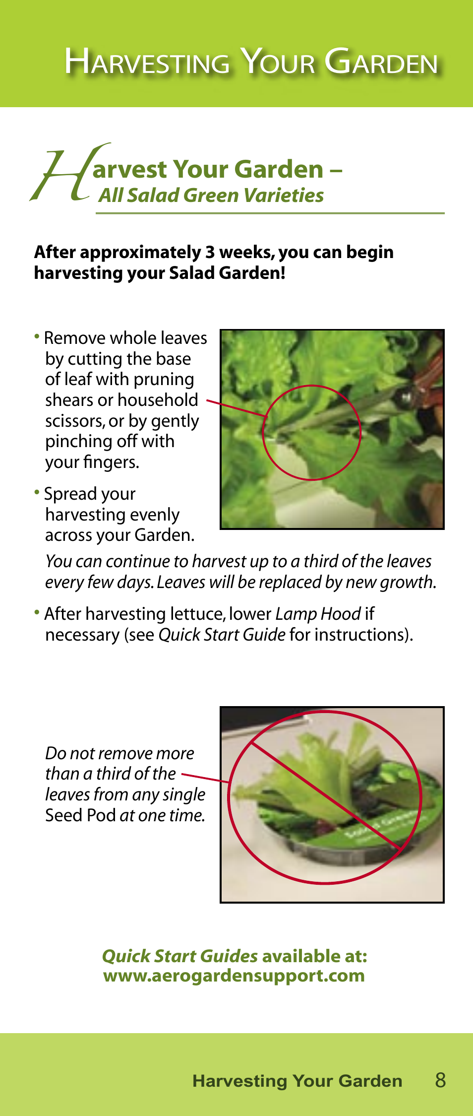 Arvesting, Arden, Arvest your garden | AeroGarden Salad Series User Manual | Page 9 / 16