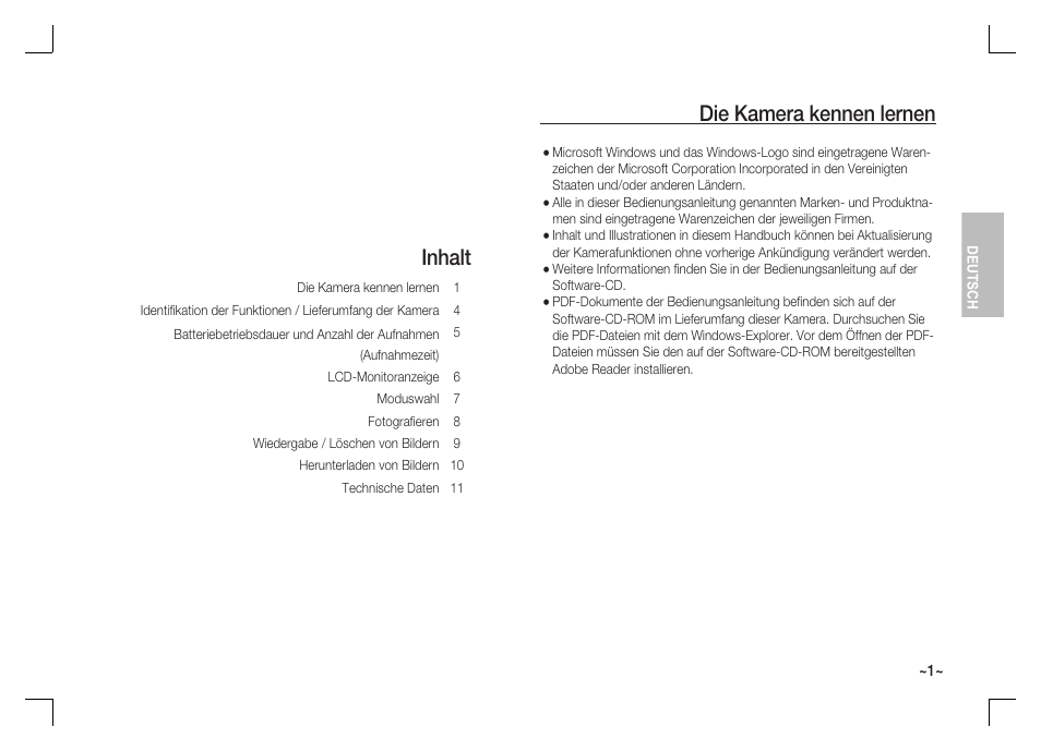 Inhalt die kamera kennen lernen | Samsung S1060 User Manual | Page 18 / 98