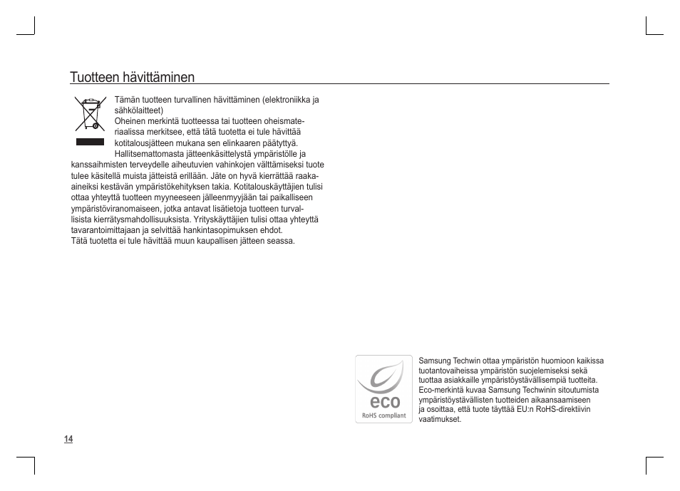 Tuotteen hävittäminen | Samsung S1060 User Manual | Page 47 / 98